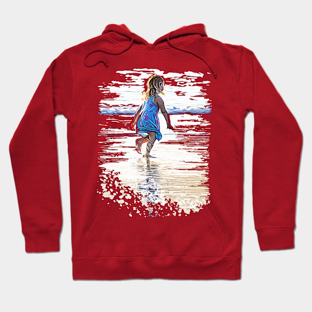 Little girl playing on the beach Hoodie by Ripples of Time